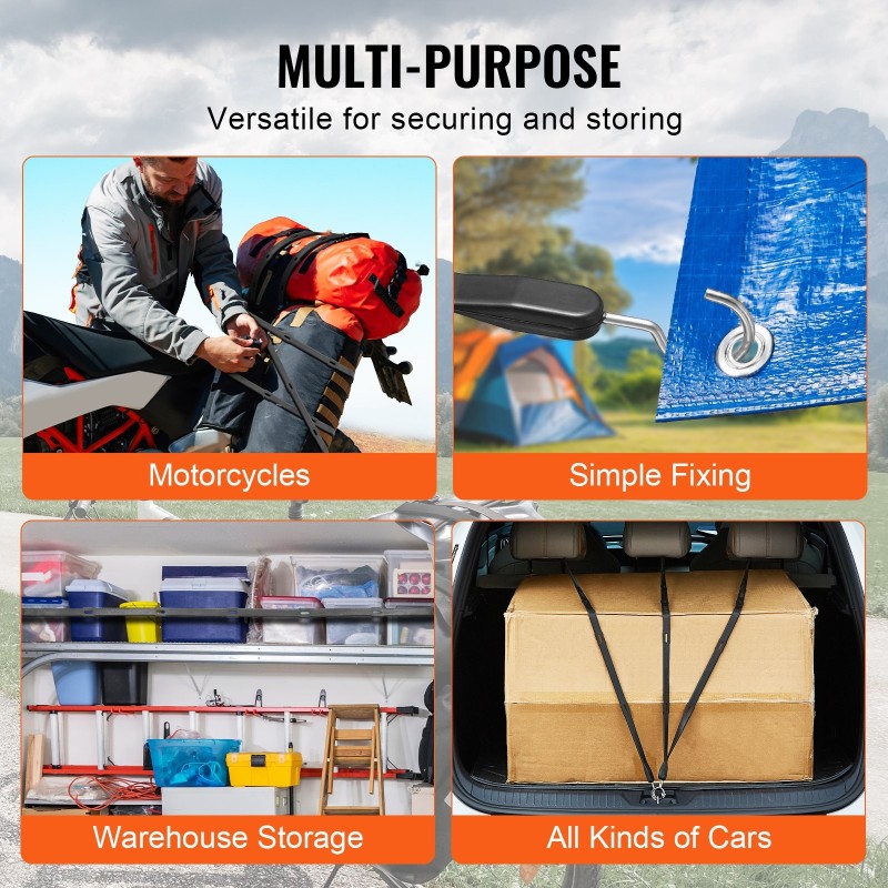 Litteät kumikuormaköydet 4 kpl 20 mm 1 m teräksisillä S-koukuilla kuorman sidontaan