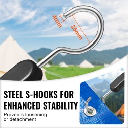 Litteät kumikuormaköydet 4 kpl 20 mm 1 m teräksisillä S-koukuilla kuorman sidontaan