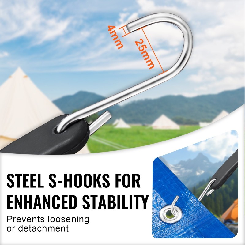 Litteät kumiset joustonarut 19,8 mm 81 cm 50 kpl teräksiset S-koukut