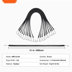 Litteät kumiset joustonarut 19,8 mm 81 cm 50 kpl teräksiset S-koukut