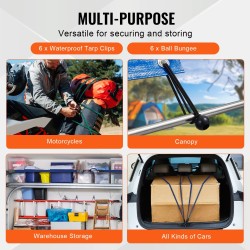 Litteät joustoköydet polypropeeni ja kumi 17 mm 32 kpl teräskoukuilla