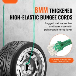 Kolmenkymmenen osan joustoremmisarja kahdeksan millimetriä polypropeenia ja kumia säänkestävä karabiinihakasilla