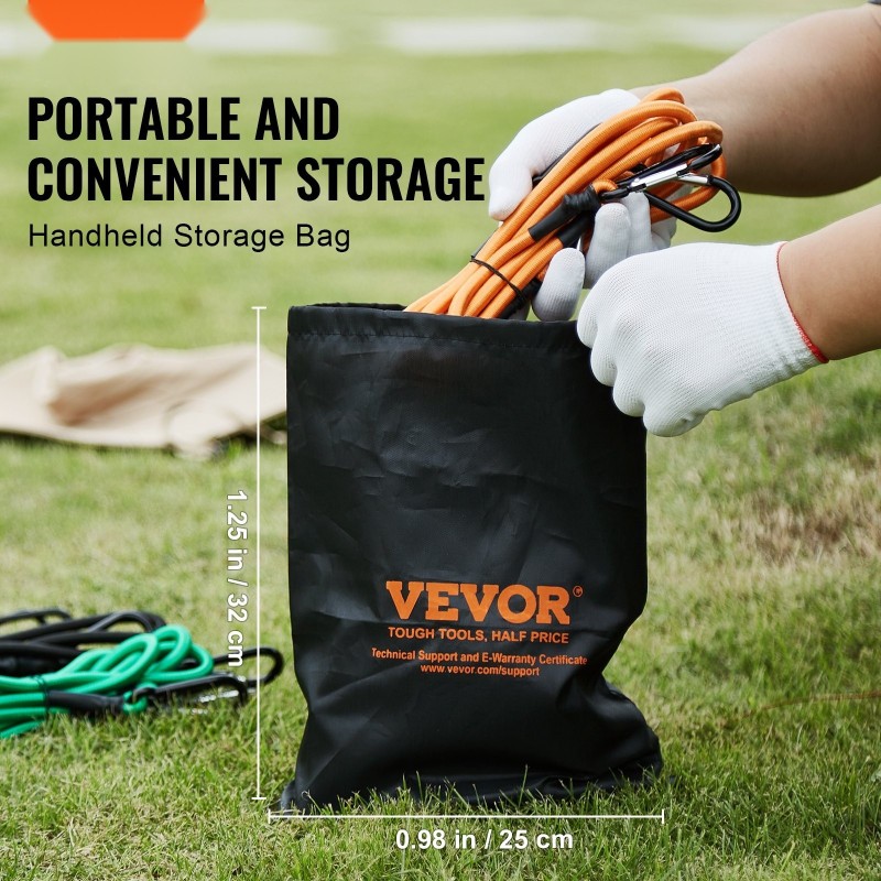 Kolmenkymmenen osan joustoremmisarja kahdeksan millimetriä polypropeenia ja kumia säänkestävä karabiinihakasilla