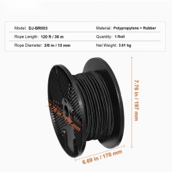 Kuminauha 3/8-tuuman 36 m rullassa polypropeeni ja kumi musta raskaaseen käyttöön