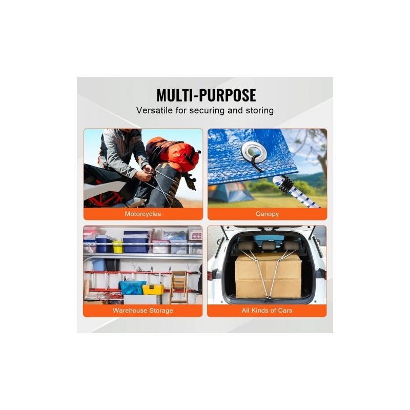 Joustavat kuormaköydet 6 kpl 1,8 m 12 mm teräskoukuilla retkeilyyn