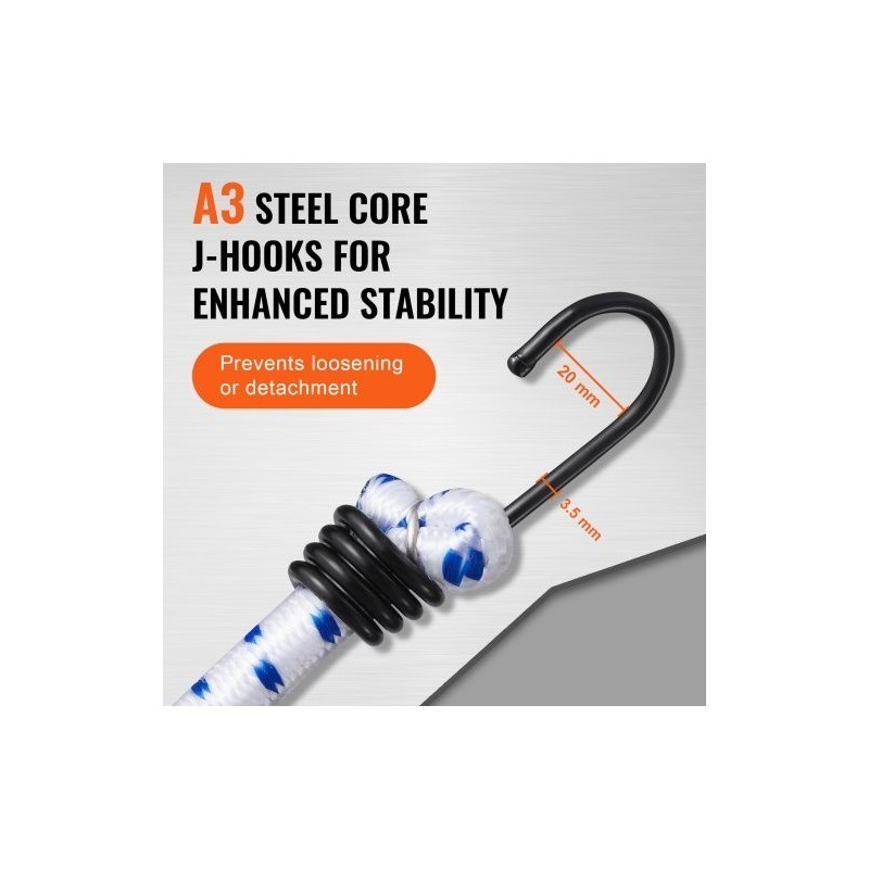 Joustavat kuormaköydet 6 kpl 1,8 m 12 mm teräskoukuilla retkeilyyn