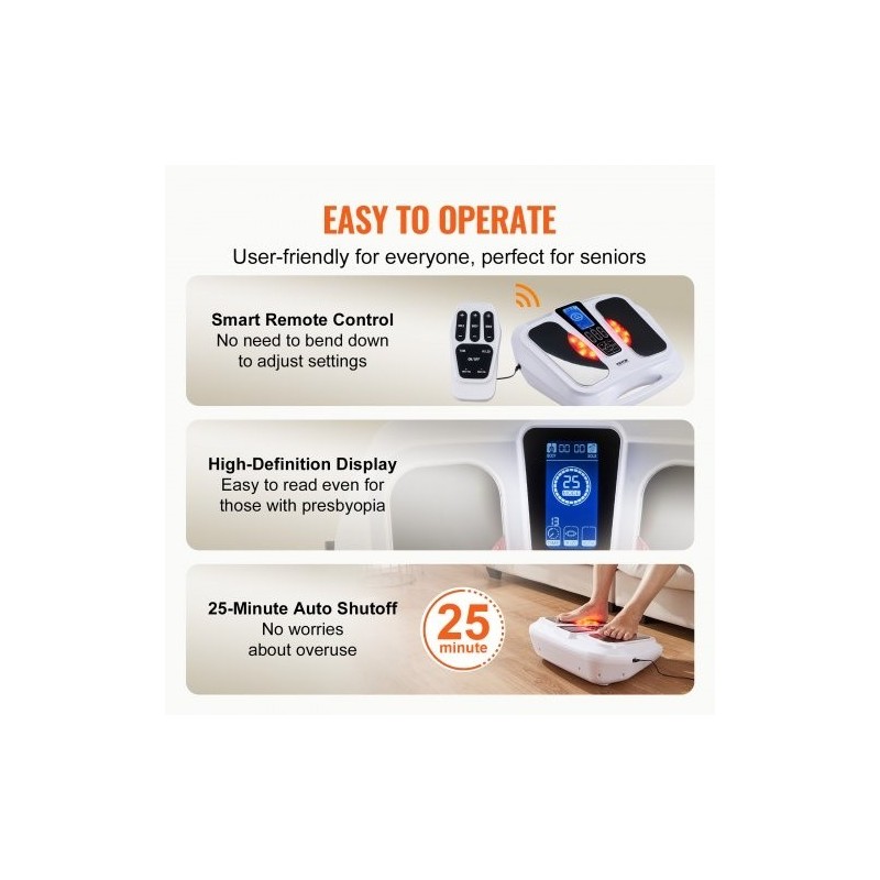 Sähköinen jalkojen verenkierron stimulaattori 3 lämpötilaa 25 tilaa 50 intensiteettiä