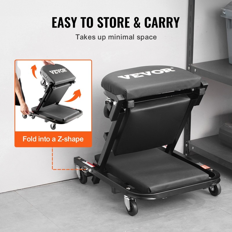 Taitettava mekaanikon makuualusta ja työjakkara hiiliteräsrunkoinen 1016 mm 204,1 kg