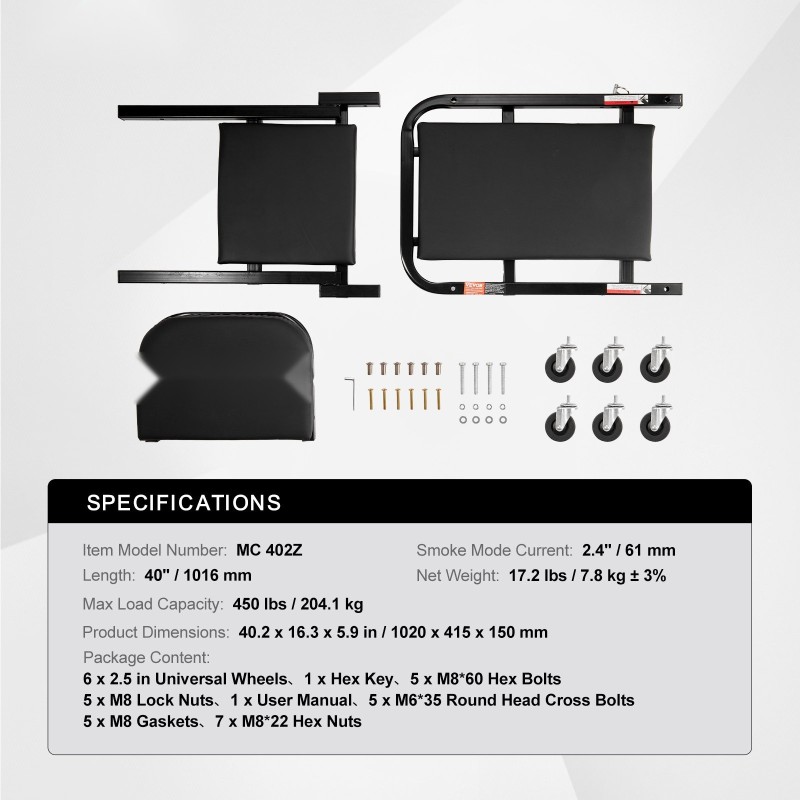 Taitettava mekaanikon makuualusta ja työjakkara hiiliteräsrunkoinen 1016 mm 204,1 kg