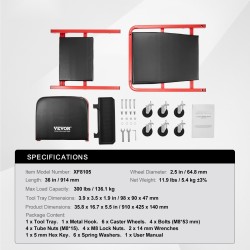 Mekaanikon makuualusta ja jakkara hiiliteräsrunko 914 mm pituus 136,1 kg kantavuus