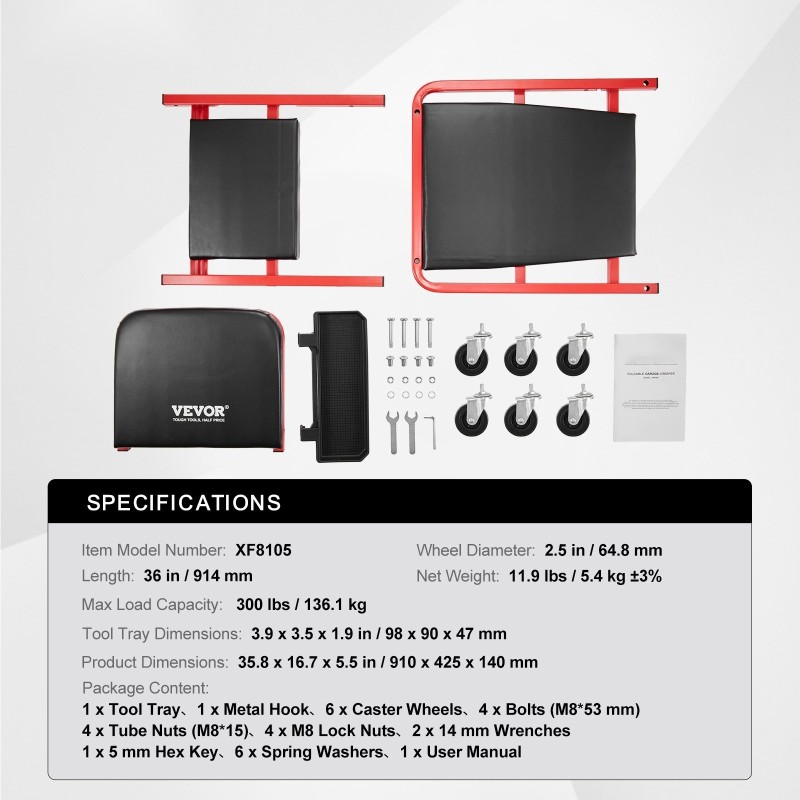 Mekaanikon makuualusta ja jakkara hiiliteräsrunko 914 mm pituus 136,1 kg kantavuus