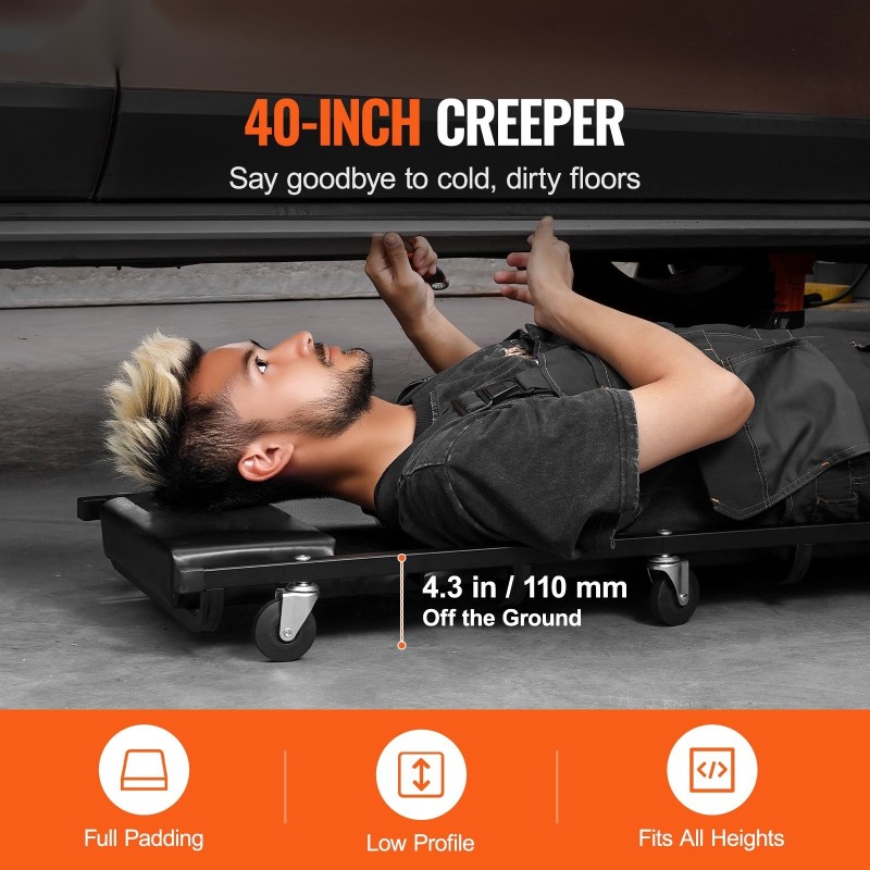 Mekaanikon makuualusta 1016 mm hiilirakenneteräsrunko 136,1 kg pehmustettu säädettävä niskatuki