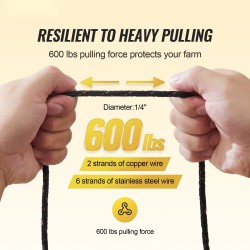 Sähköaitalanka polyesteriköysi 305 m halkaisija 6,35 mm 2 kuparisäiettä musta kotieläimille