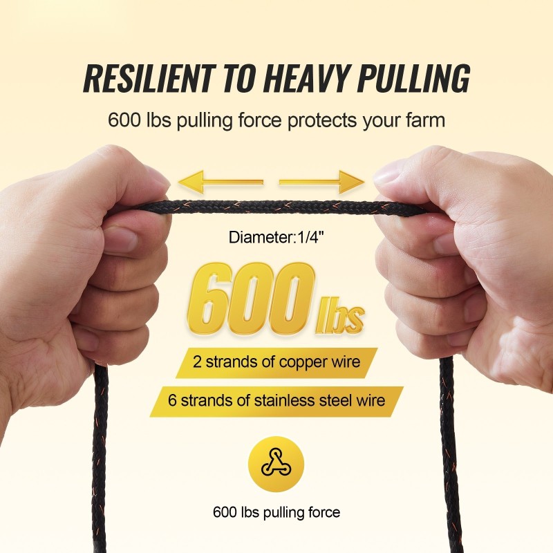 Sähköaitalanka polyesteriköysi 305 m halkaisija 6,35 mm 2 kuparisäiettä musta kotieläimille