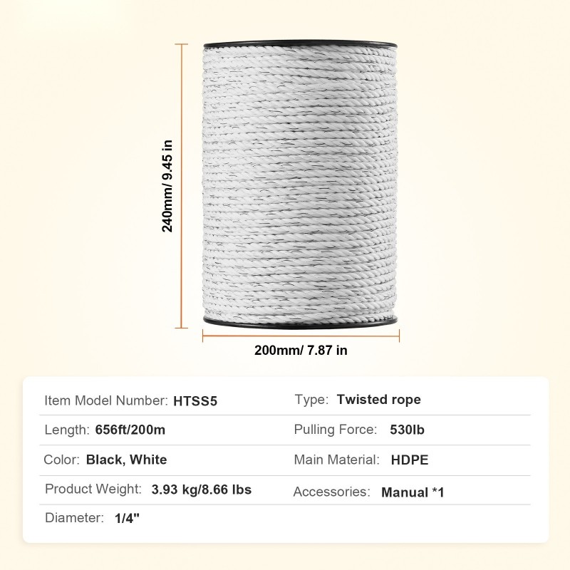 Sähköaitalanka polyneuloksesta kaksisataa metriä kuusi ruostumatonta teräslankasäiettä eläimille