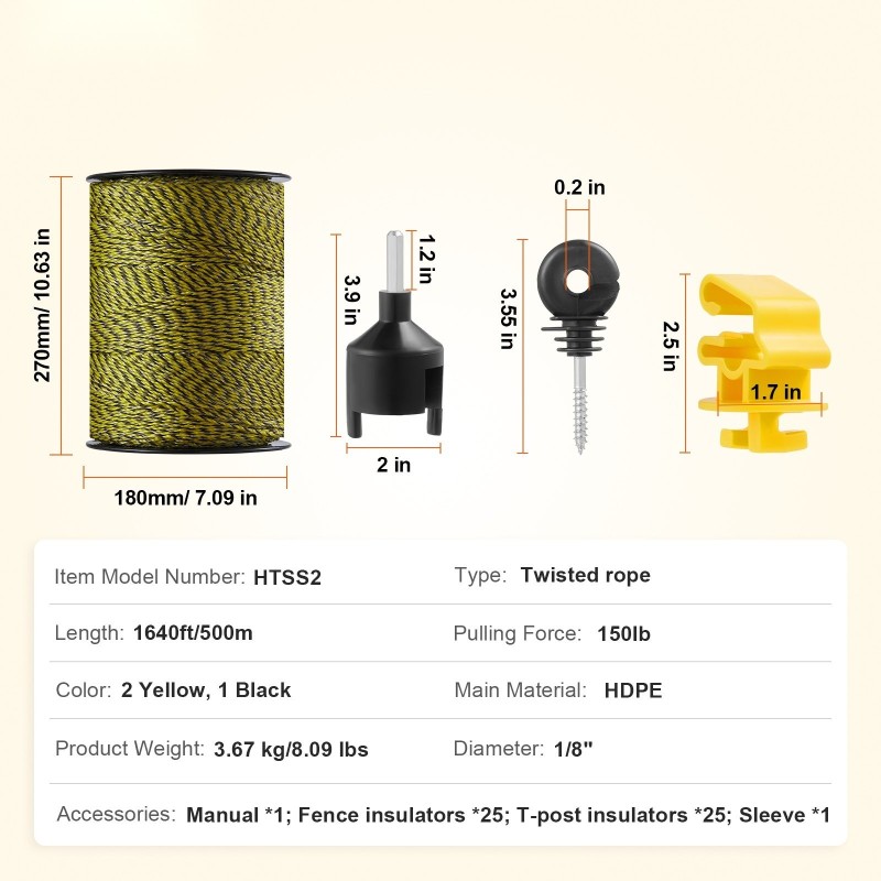 Sähköaitalanka HDPE 500 m 6 ruostumatonta säiettä 25 ja 25 eristintä