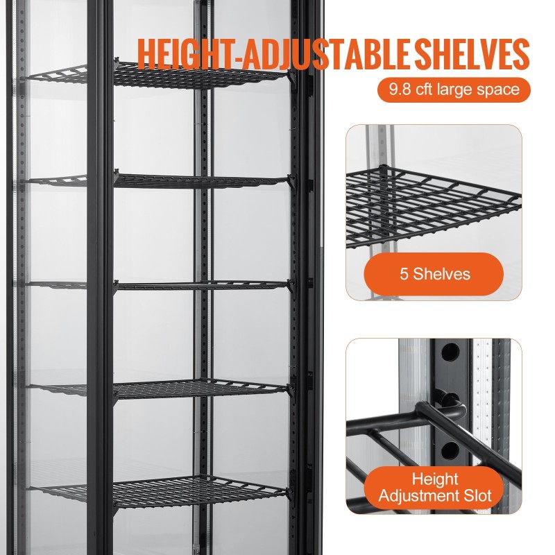 Jäähdytetty esillepanokaappi 278 l viisi hyllytasoa karkaistu lasi LED-valaistus Turbo-jäähdytys