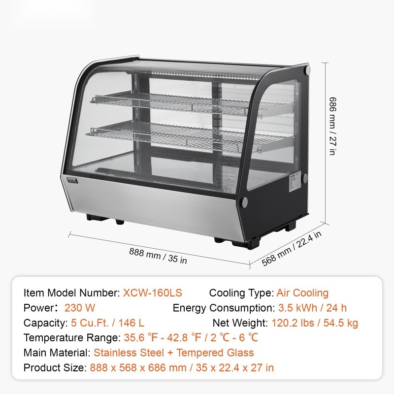 Tasomallinen jäävitriini 146 l ruostumaton teräs 2 säädettävää tasoa ilmakylmäjärjestelmä leipomoille