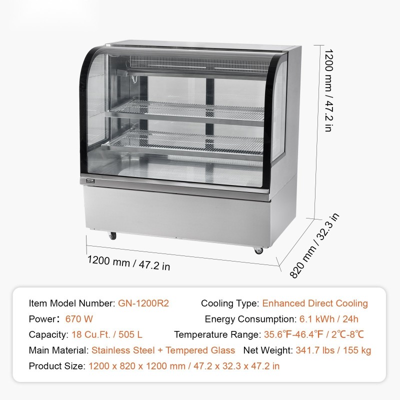 Kylmävitriini 505 l kaksitasoinen leivonnaisille suora jäähdytys LED-valaistus pyörillä