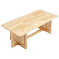 Sohvapöytä suorakulmainen kumipuutasolla ja rottinkialatasolla 120 senttimetriä leveä