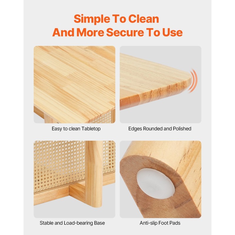 Sohvapöytä suorakulmainen kumipuutasolla ja rottinkialatasolla 120 senttimetriä leveä