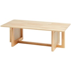 Sohvapöytä suorakulmainen kumipuutasolla ja rottinkialatasolla 120 senttimetriä leveä