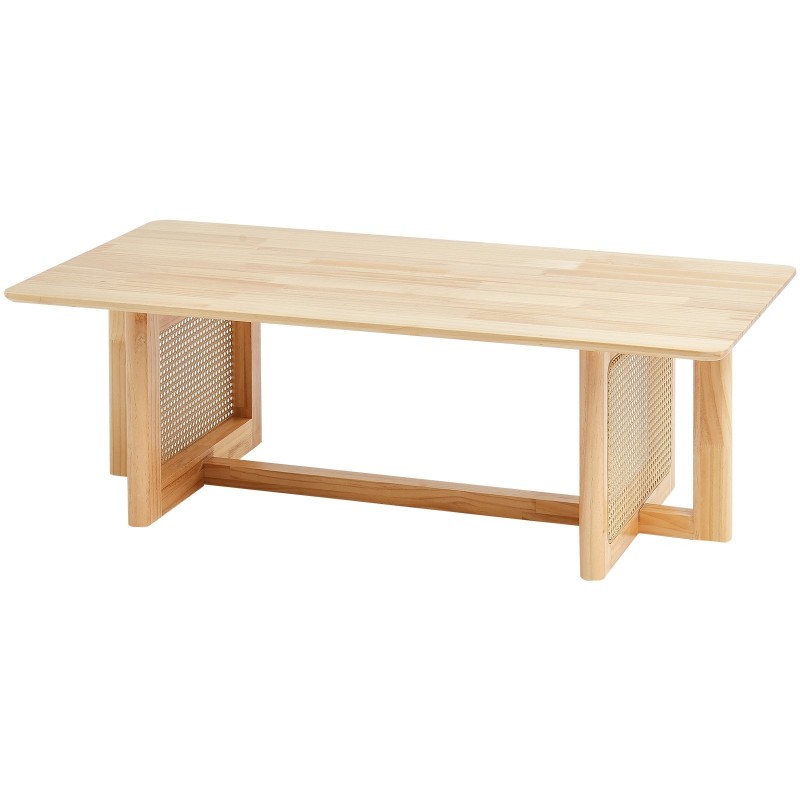 Sohvapöytä suorakulmainen kumipuutasolla ja rottinkialatasolla 120 senttimetriä leveä