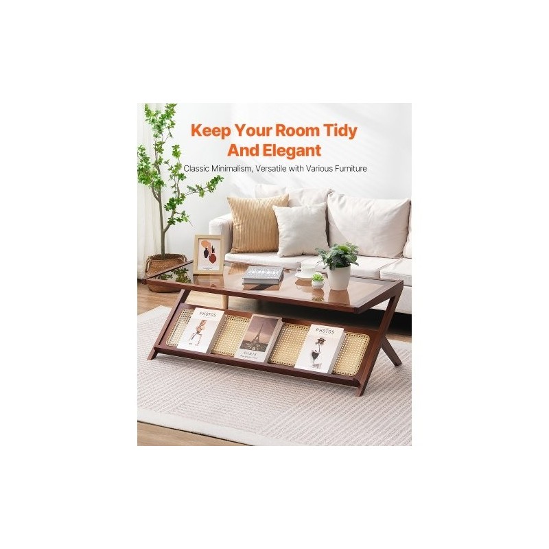 Sohvapöytä Z-muotoinen muovirottinki bamburunko karkaistu lasitaso 120x56x43 cm