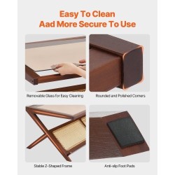 Sohvapöytä Z-muotoinen muovirottinki bamburunko karkaistu lasitaso 120x56x43 cm