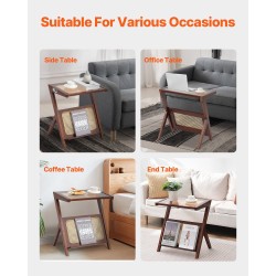 Sohvapöytä Z-muotoinen karkaistulla lasikannella bambujaloilla rottinkipunoksella 1-tasoinen pähkinänvärinen