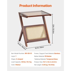 Sohvapöytä Z-muotoinen karkaistulla lasikannella bambujaloilla rottinkipunoksella 1-tasoinen pähkinänvärinen