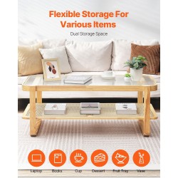 Sohvapöytä rottinkinen suorakulmainen 115 cm karkaistu lasikansi kaksitasoinen säilytaso mäntyjalat