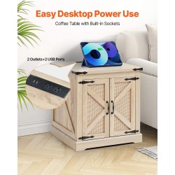 Suorakulmainen sohvapöytä PE-rottinki MDF-runko 2-kerroksinen säilytys pistorasialla