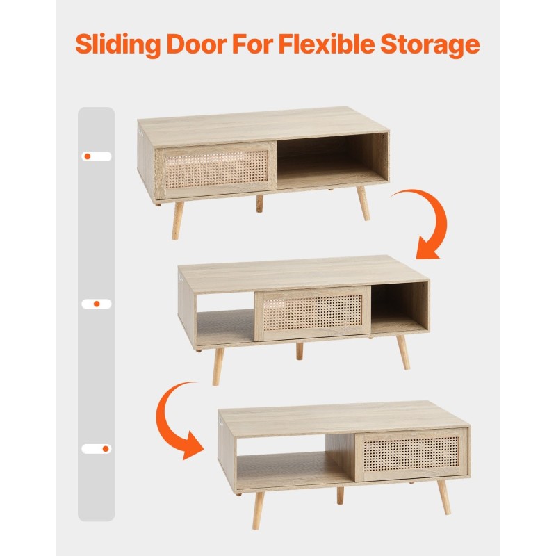 Sohvapöytä suorakulmainen kaksitasoinen MDF pöytätaso PE rottinki liukuovilla massiivipuujalat 105 cm