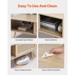 Sohvapöytä suorakulmainen kaksitasoinen MDF pöytätaso PE rottinki liukuovilla massiivipuujalat 105 cm