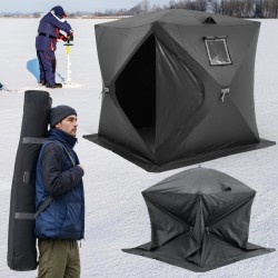 Jääkalastusteltta pop-up-rakenne 300D Oxford-kangas 2,3x2,3 m 3–4 henkilölle musta