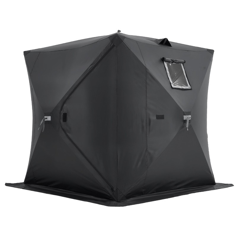 Jääkalastusteltta pop-up-rakenne 300D Oxford-kangas 2,3x2,3 m 3–4 henkilölle musta