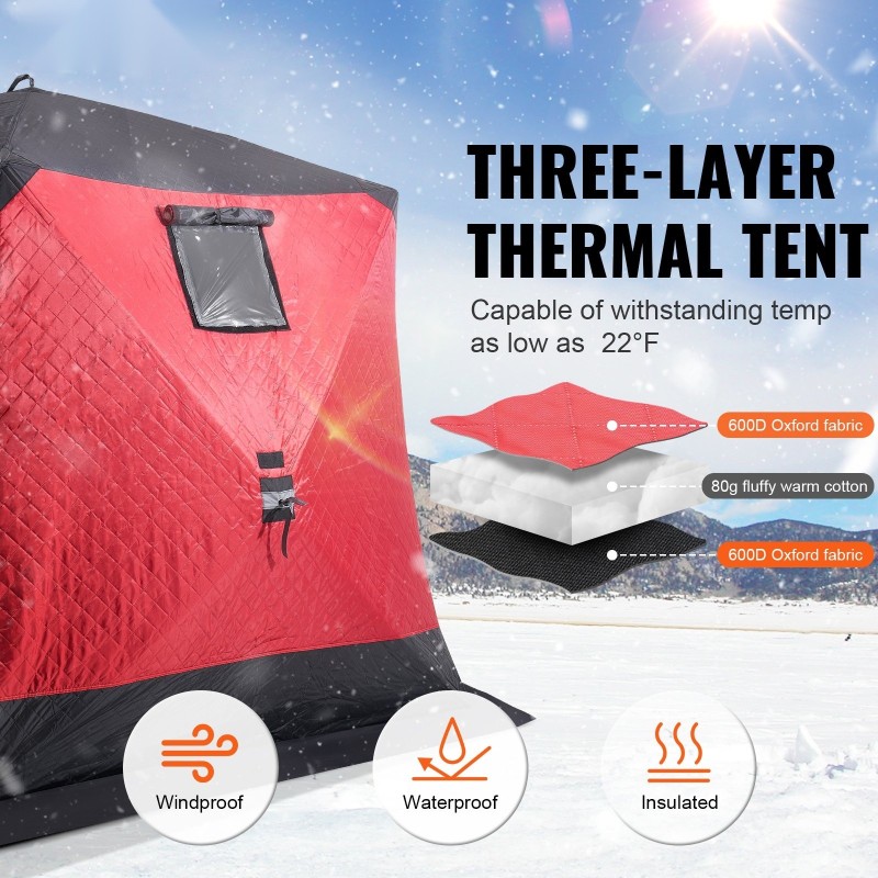 Jääkalastusteltta eristetty 600D Oxford-kangas 3,3 m x 3,3 m 6–8 hengelle