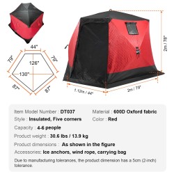 Jääkalastusteltta eristetty 600D Oxford-kangas 3,3 m x 3,3 m 6–8 hengelle