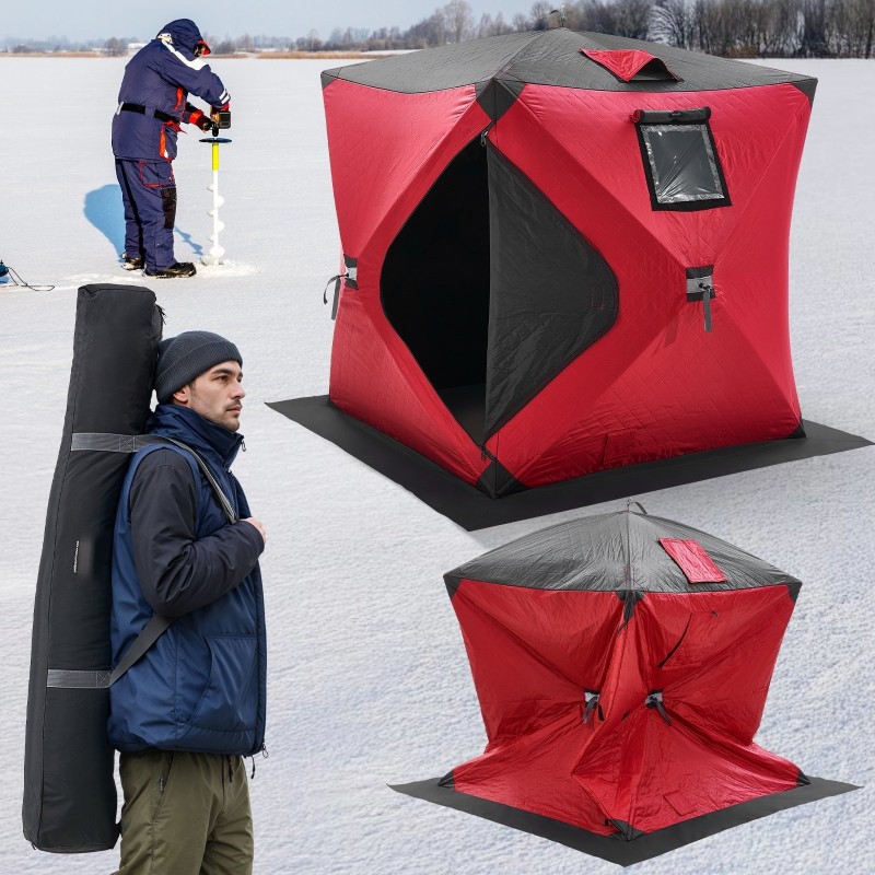 Pilkkiteltta eristävä 600D Oxford-kangas pikapystytettävä 1–2 henkilölle 1,5x1,5x1,65 m punainen