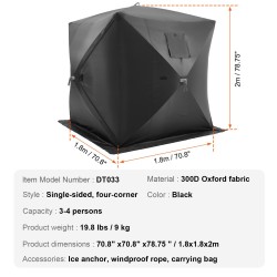 Pilkkiteltta 300D Oxford-kangas 1,8x1,8x2 m 3–4 hengelle