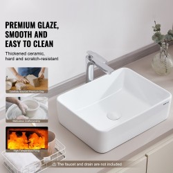 Keraaminen suorakulmainen syvä tasoallas 482 x 373 x 135 mm valkoinen