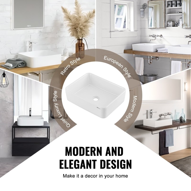 Keraaminen suorakulmainen syvä tasoallas 482 x 373 x 135 mm valkoinen