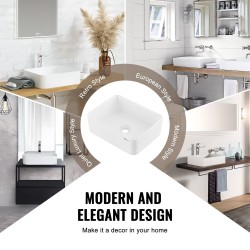 Keraaminen suorakaiteinen pöytätason pesuallas 406 x 305 mm valkoinen