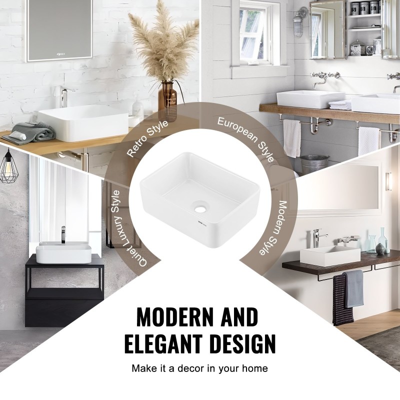 Keraaminen suorakaiteinen pöytätason pesuallas 406 x 305 mm valkoinen