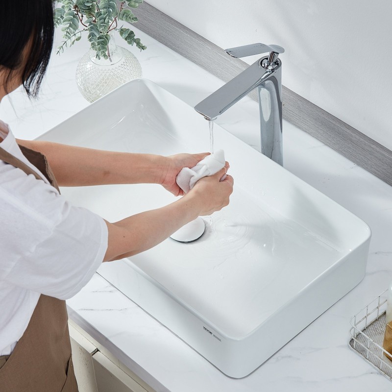 Malja-allas keraaminen suorakulmainen 609x351x112mm valkoinen tason päälle asennettava