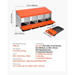 4-osastoinen kanalapylly sinkitty teräs ja lujatekoinen muovi mitat 1060x525x475 mm eri kanaroduille
