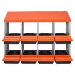 Kanan 8 osastoinen pesälaatikko galvanoitua terästä ja lujamuovia kallistuvilla pesillä