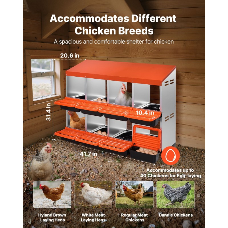 Kanan 8-osastoinen pesälaatikko galvanoitua terästä ja lujamuovia kallistuvilla pesillä