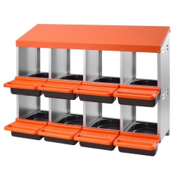 Kanan 8-osastoinen pesälaatikko galvanoitua terästä ja lujamuovia kallistuvilla pesillä